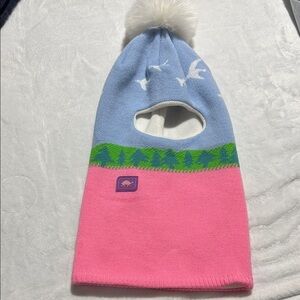 Turtle fur Kids Pink & Blue Pom-Top Balaclava Hat with Forest Motif